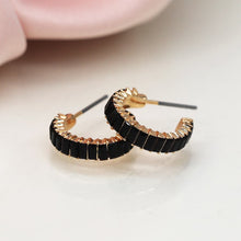 Load image into Gallery viewer, Faux Gold C Post Black Oblong Crystal Hoop Earrings - POM