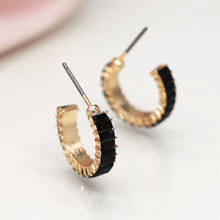 Load image into Gallery viewer, Faux Gold C Post Black Oblong Crystal Hoop Earrings - POM