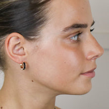 Load image into Gallery viewer, Faux Gold C Post Black Oblong Crystal Hoop Earrings - POM