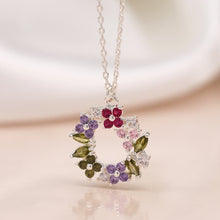 Load image into Gallery viewer, Silver Plated Floral Crystal Circle Necklace - POM