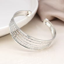 Load image into Gallery viewer, Silver Plated Hammered Multi Strand Bangle - POM