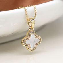 Load image into Gallery viewer, Gold Plated Crystal Edged Quatrefoil Necklace - POM