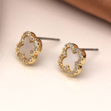 Load image into Gallery viewer, Gold Plated Crystal Edged Quatrefoil Earrings - POM