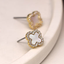 Load image into Gallery viewer, Gold Plated Crystal Edged Quatrefoil Earrings - POM