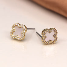 Load image into Gallery viewer, Gold Plated Crystal Edged Quatrefoil Earrings - POM