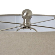 Load image into Gallery viewer, Squat White Beaded Ceramic Lamp With Linen Shade