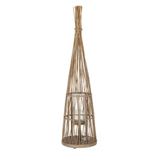 Load image into Gallery viewer, Large Conical Wicker Lantern With Glass Holder & LED Lights