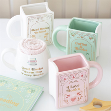 Load image into Gallery viewer, Coffee and Books Green Book Shaped Mug