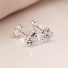 Load image into Gallery viewer, Sterling Silver Crystal Heart Stud Earrings - POM