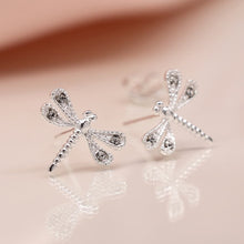 Load image into Gallery viewer, Sterling Silver Crystal Dragonfly Stud Earrings - POM
