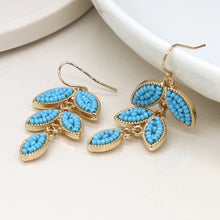 Load image into Gallery viewer, Golden And Blue Bead Leaf Drop Earrings - POM