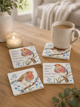 Load image into Gallery viewer, Robin Forget Me Not - Set Of 4 Coasters