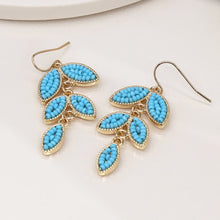 Load image into Gallery viewer, Golden And Blue Bead Leaf Drop Earrings - POM