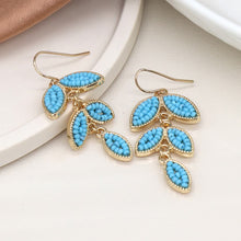 Load image into Gallery viewer, Golden And Blue Bead Leaf Drop Earrings - POM