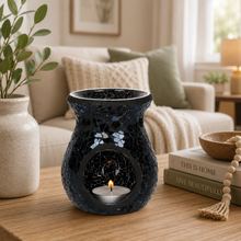 Load image into Gallery viewer, Black Mosaic Crackle Melt / Oil Burner - 11cm **IMPERFECTION**