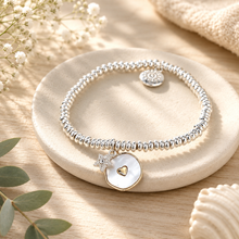 Load image into Gallery viewer, Silver Plated Mop Heart Disc And Crystal Star Bracelet - POM