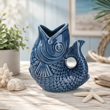 Load image into Gallery viewer, Small Blue Porcelain Fish Vase/Jug