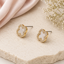Load image into Gallery viewer, Gold Plated Crystal Edged Quatrefoil Earrings - POM