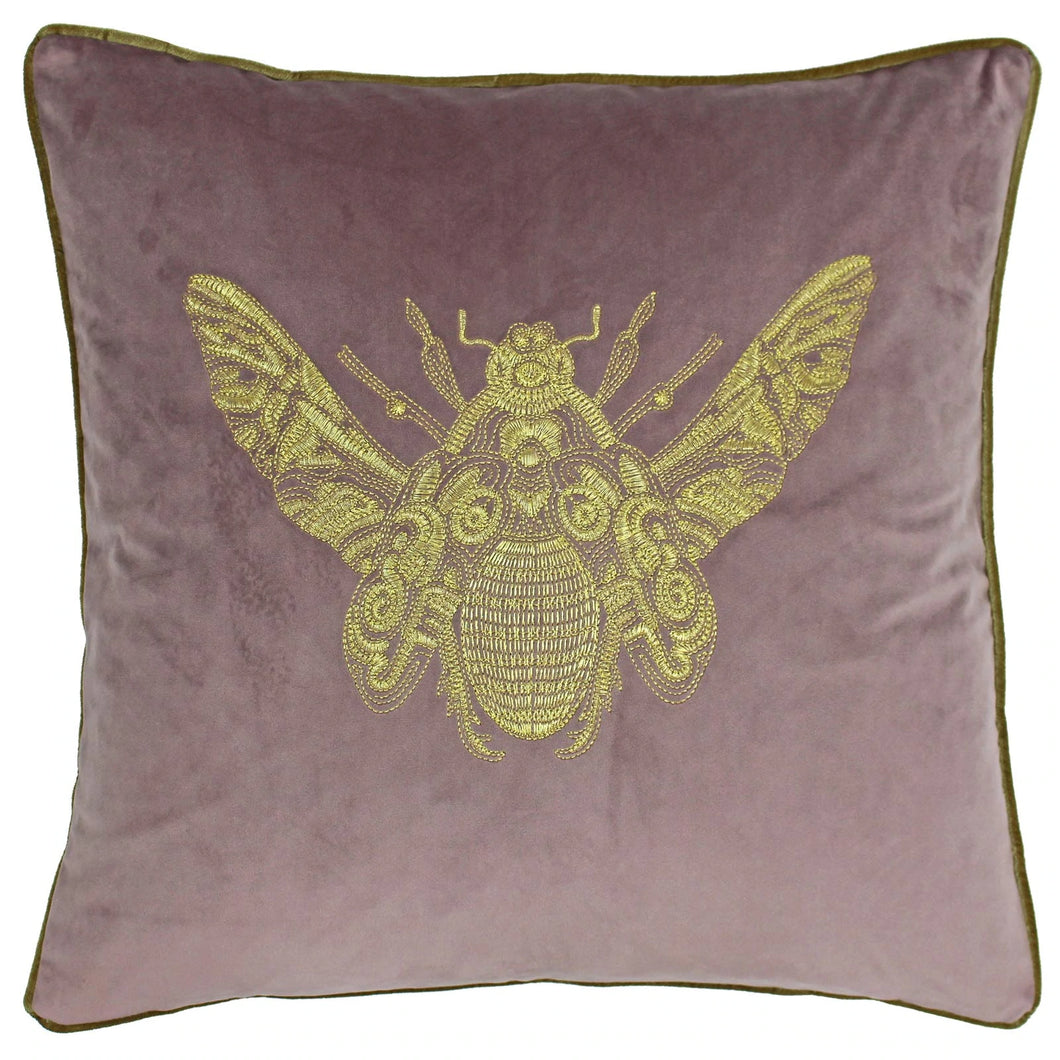 Cerana Bee Velvet Cushion - Dusky Blush