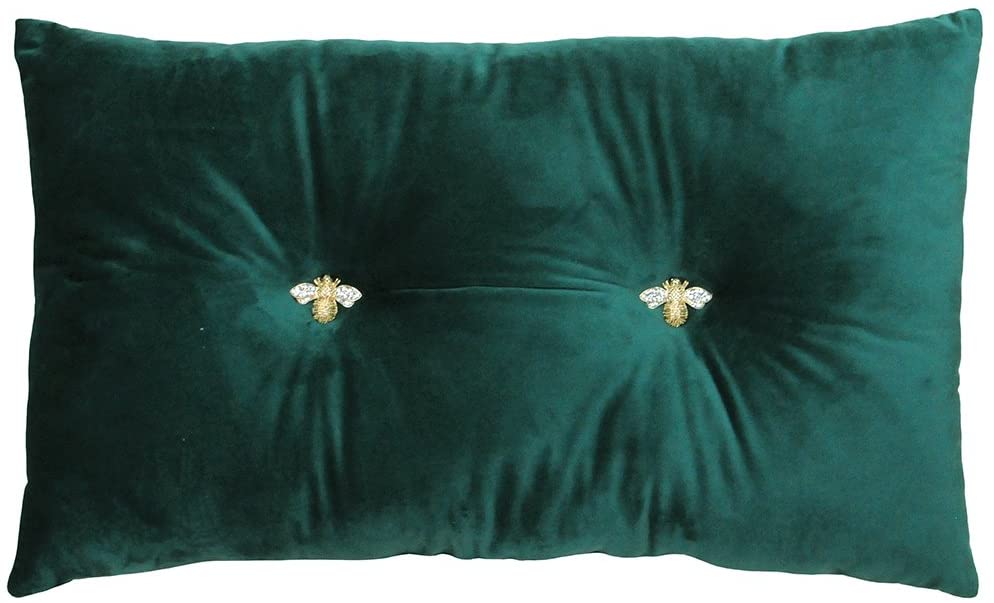Bumble Bee Velvet Boudoir Cushion - Emerald