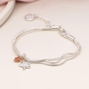 Triple Chain Bracelet With Rose Gold/Silver Stars - POM