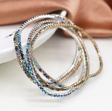 Load image into Gallery viewer, Silver Plated And Faux Gold Blue Mix Crystal Five Bracelet Stack - POM
