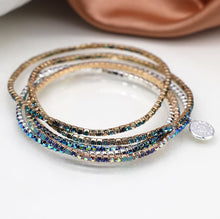 Load image into Gallery viewer, Silver Plated And Faux Gold Blue Mix Crystal Five Bracelet Stack - POM
