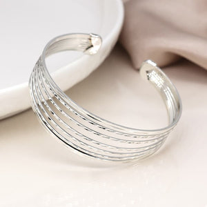 Silver Plated Hammered Multi Strand Bangle - POM