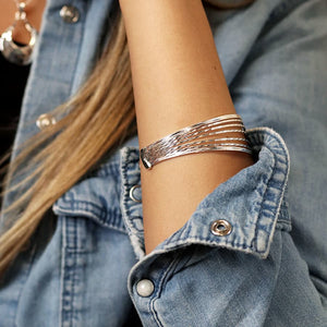 Silver Plated Hammered Multi Strand Bangle - POM