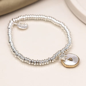 Silver Plated Mop Heart Disc And Crystal Star Bracelet - POM