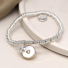 Load image into Gallery viewer, Silver Plated Mop Heart Disc And Crystal Star Bracelet - POM
