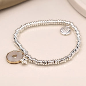 Silver Plated Mop Heart Disc And Crystal Star Bracelet - POM