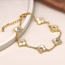 Load image into Gallery viewer, Gold Plated Crystal Edged Quatrefoil Bracelet - POM
