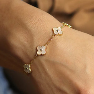 Gold Plated Crystal Edged Quatrefoil Bracelet - POM