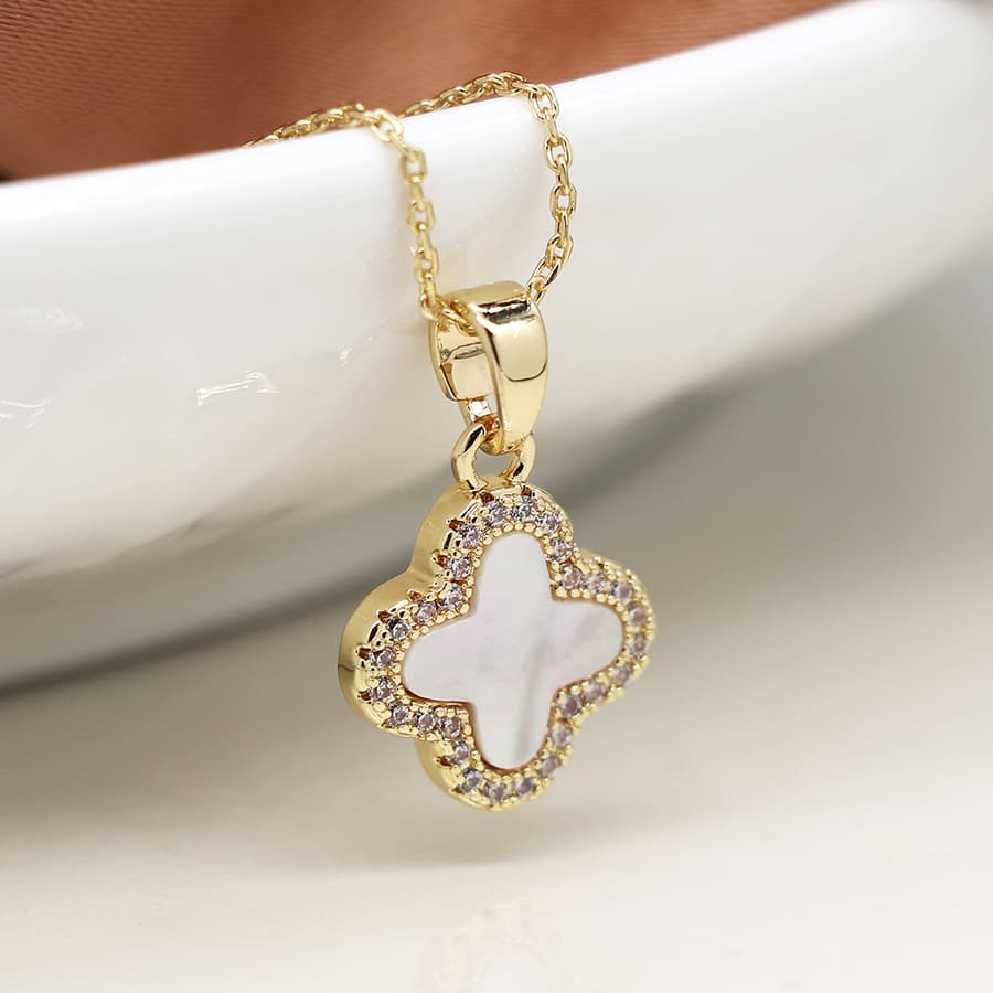 Gold Plated Crystal Edged Quatrefoil Necklace - POM