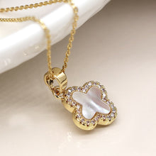 Load image into Gallery viewer, Gold Plated Crystal Edged Quatrefoil Necklace - POM
