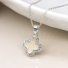 Load image into Gallery viewer, Silver Plated Crystal Edged Quatrefoil Earrings - POM
