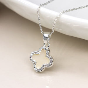 Silver Plated Crystal Edged Quatrefoil Earrings - POM