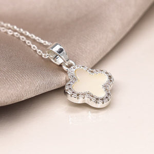 Silver Plated Crystal Edged Quatrefoil Necklace - POM
