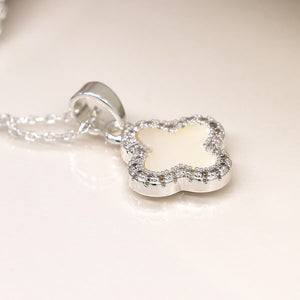 Silver Plated Crystal Edged Quatrefoil Necklace - POM