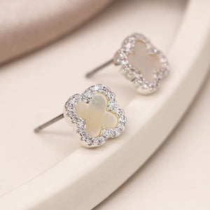Silver Plated Crystal Edged Quatrefoil Earrings - POM