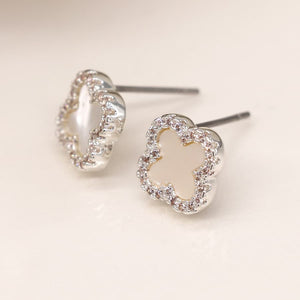 Silver Plated Crystal Edged Quatrefoil Earrings - POM