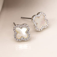 Load image into Gallery viewer, Silver Plated Crystal Edged Quatrefoil Earrings - POM
