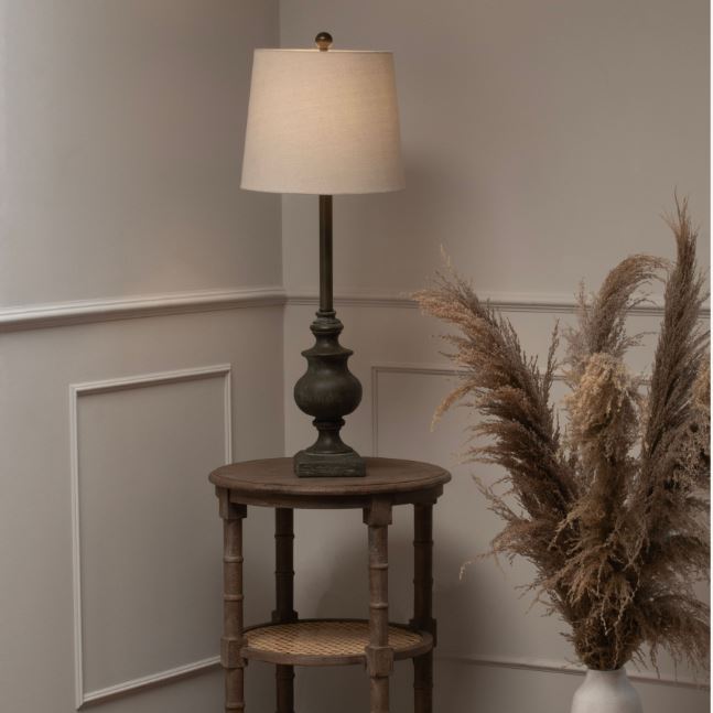 Calven Antiqued Table Lamp With Natural Shade