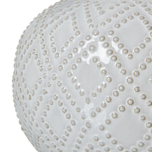 Load image into Gallery viewer, Squat White Beaded Ceramic Lamp With Linen Shade
