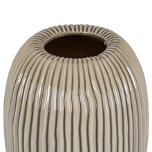 Load image into Gallery viewer, Beige ceramic vase with ribbed texture on a white background
