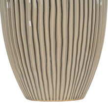 Load image into Gallery viewer, Cylindrical ceramic vase with ribbed texture and black vertical stripes on a white background
