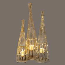 Load image into Gallery viewer, Large Conical Wicker Lantern With Glass Holder &amp; LED Lights
