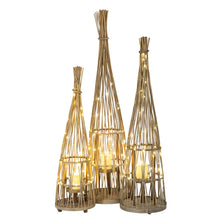 Load image into Gallery viewer, Medium Conical Wicker Lantern With Glass Holder &amp; LED Lights
