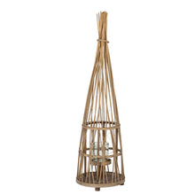 Load image into Gallery viewer, Small Conical Wicker Lantern With Glass Holder &amp; LED Lights
